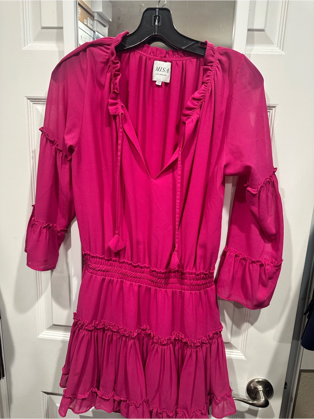 Misa Los Angeles Hot Pink Ruffle Tiered Dress
